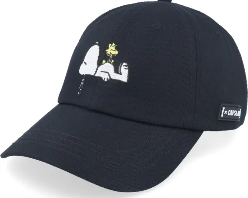 Dad Cap-Capslab Snoopy & Woodstock Black Dad Cap -