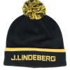 Discount J.Lindeberg Stripe Beanie Pom - Black