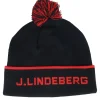 Pom Beanies-J.Lindeberg Stripe Beanie Pom - Black