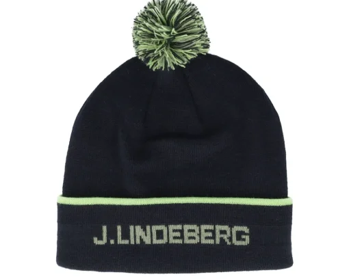 Golf-J.Lindeberg Stripe Beanie Navy Pom -