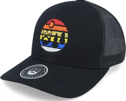 Trucker-Bearded Man Sunset Logo Black Trucker -