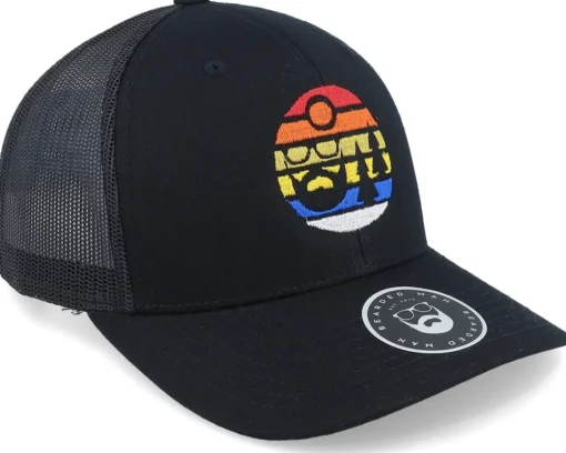 Trucker-Bearded Man Sunset Logo Black Trucker -