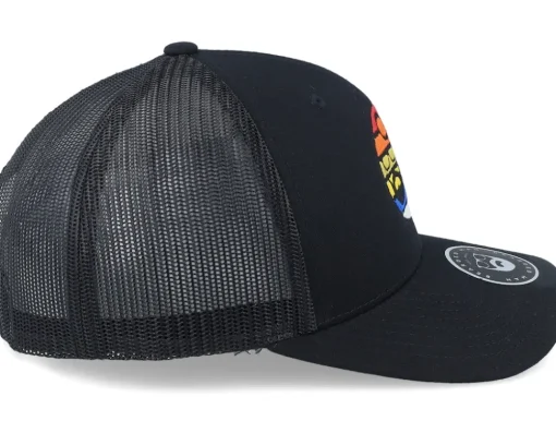 Trucker-Bearded Man Sunset Logo Black Trucker -