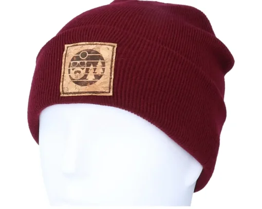 Clearance Bearded Man Sunset Logo Patch Burgundy Beanie -
