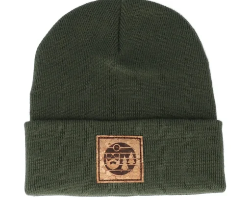 Cuff Beanies-Bearded Man Sunset Logo Patch Olive Green Beanie -
