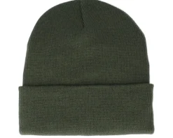 Cuff Beanies-Bearded Man Sunset Logo Patch Olive Green Beanie -