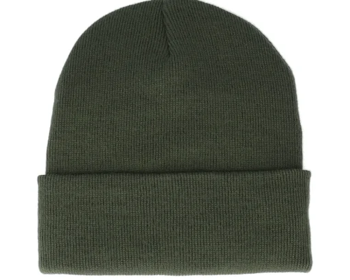 Cuff Beanies-Bearded Man Sunset Logo Patch Olive Green Beanie -