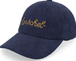 Dad Cap-Herschel Sylas Corduroy Chain Stitch Cap Black Iris/Gold Yellow Dad Cap - Blue