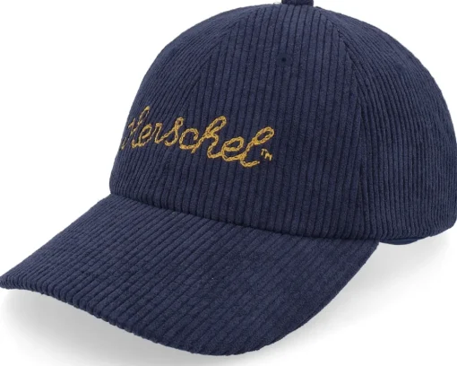 Dad Cap-Herschel Sylas Corduroy Chain Stitch Cap Black Iris/Gold Yellow Dad Cap - Blue