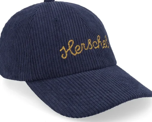 Dad Cap-Herschel Sylas Corduroy Chain Stitch Cap Black Iris/Gold Yellow Dad Cap - Blue