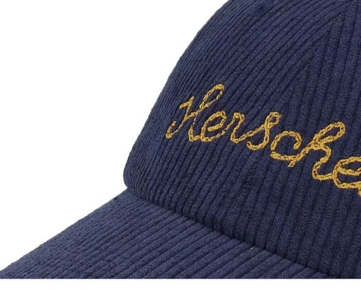 Dad Cap-Herschel Sylas Corduroy Chain Stitch Cap Black Iris/Gold Yellow Dad Cap - Blue