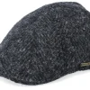 Flat Caps-Stetson Texas Duck Shape Texas Herringbone Black Flat Cap -