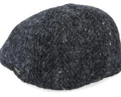 Flat Caps-Stetson Texas Duck Shape Texas Herringbone Black Flat Cap -