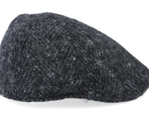 Flat Caps-Stetson Texas Duck Shape Texas Herringbone Black Flat Cap -