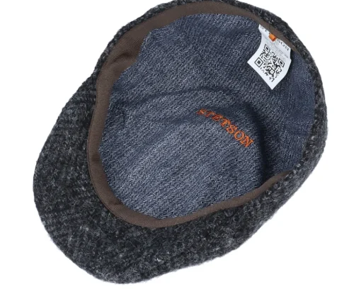 Flat Caps-Stetson Texas Duck Shape Texas Herringbone Black Flat Cap -