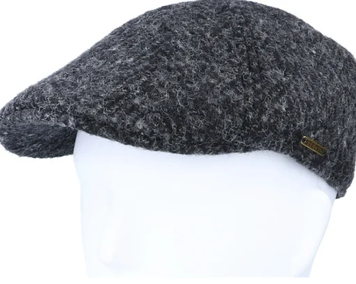 Flat Caps-Stetson Texas Duck Shape Texas Herringbone Black Flat Cap -