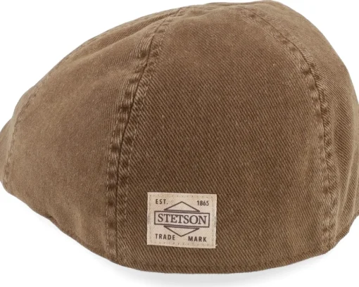 Flat Caps-Stetson Texas Soft Cotton Brown Flat Cap -