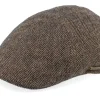 Flat Caps-Stetson Texas Wool Herringbone Brown Flat Cap -