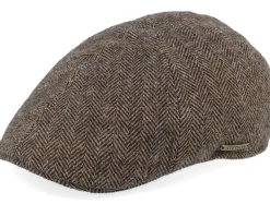 Flat Caps-Stetson Texas Wool Herringbone Brown Flat Cap -
