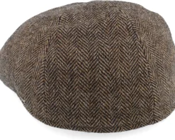 Flat Caps-Stetson Texas Wool Herringbone Brown Flat Cap -
