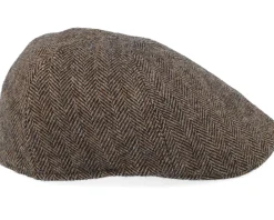 Flat Caps-Stetson Texas Wool Herringbone Brown Flat Cap -