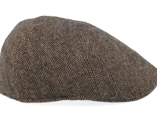 Flat Caps-Stetson Texas Wool Herringbone Brown Flat Cap -