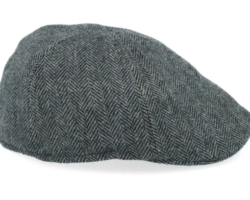 Flat Caps-Stetson Texas Wool Herringbone Moss Green Flat Cap -