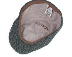 Flat Caps-Stetson Texas Wool Herringbone Moss Green Flat Cap -