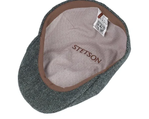 Flat Caps-Stetson Texas Wool Herringbone Moss Green Flat Cap -