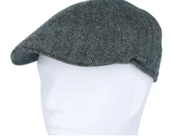 Flat Caps-Stetson Texas Wool Herringbone Moss Green Flat Cap -