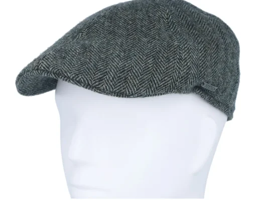 Flat Caps-Stetson Texas Wool Herringbone Moss Green Flat Cap -