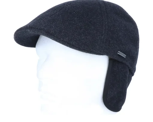 Flat Caps-Stetson Texas Wool/Cashmere Ear Flap 2 Black Flat Cap -