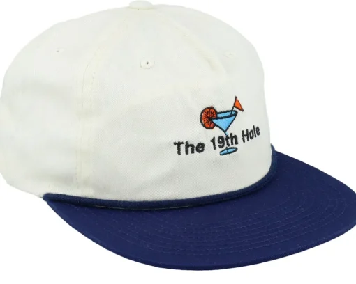 Fashion Pins & Stripes The 19th Hole Golf Logo Rope Ivory/Navy Snapback -