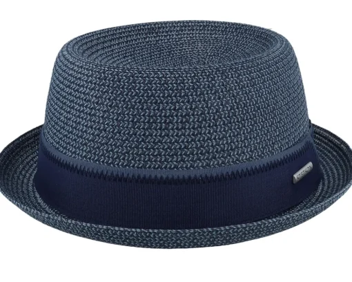 Pork Pie Hats-Stetson Toyo Light Blue/Navy Pork Pie -