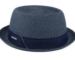 Pork Pie Hats-Stetson Toyo Light Blue/Navy Pork Pie -