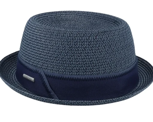 Pork Pie Hats-Stetson Toyo Light Blue/Navy Pork Pie -