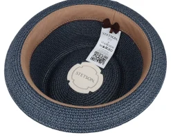 Pork Pie Hats-Stetson Toyo Light Blue/Navy Pork Pie -