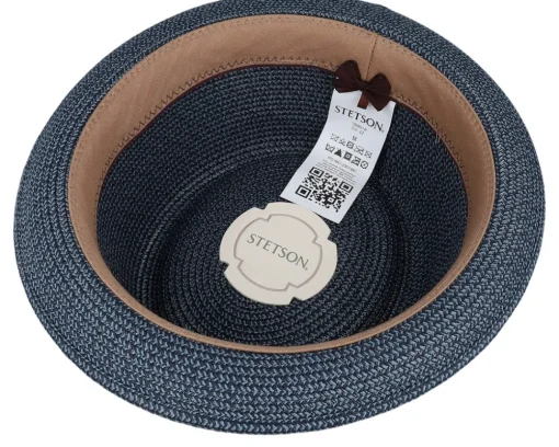 Pork Pie Hats-Stetson Toyo Light Blue/Navy Pork Pie -
