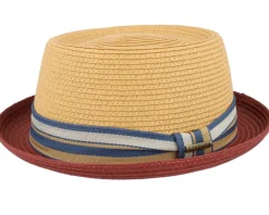 Outlet Stetson Toyo Red/Beige Pork Pie Straw Hat -