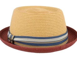 Outlet Stetson Toyo Red/Beige Pork Pie Straw Hat -