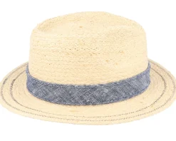 Straw Hat-Stetson Traveller Raffia Beige/Denim Straw Hat -