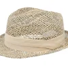 Straw Hat-Seeberger Trilby Seagras With Trimming Nature Straw Hat -