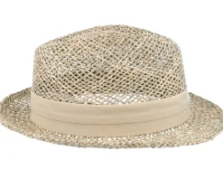 Straw Hat-Seeberger Trilby Seagras With Trimming Nature Straw Hat -