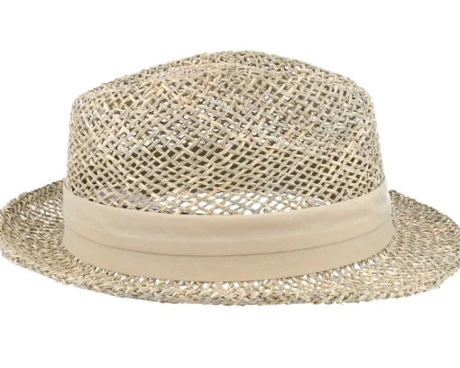 Straw Hat-Seeberger Trilby Seagras With Trimming Nature Straw Hat -