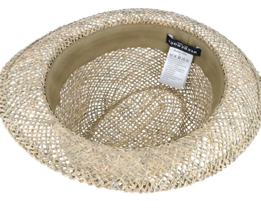 Straw Hat-Seeberger Trilby Seagras With Trimming Nature Straw Hat -