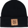Cuff Beanies-Iconic U Letter Patch Black Cuff -