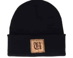 Cuff Beanies-Iconic U Letter Patch Black Cuff -