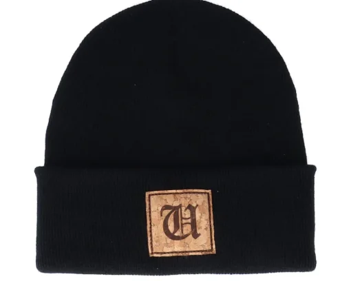 Cuff Beanies-Iconic U Letter Patch Black Cuff -