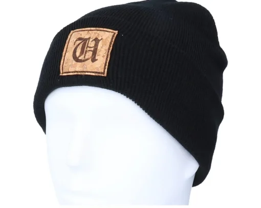 Cuff Beanies-Iconic U Letter Patch Black Cuff -