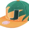 Snapback-Mitchell & Ness U. Of Miami Sharktooth Orange/Green Snapback -